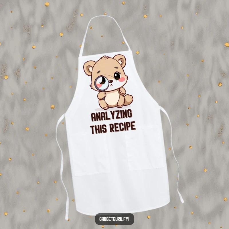 Funny apron featuring an animal in a lab coat with a magnifying glass and complex diagram, a hilarious and practical cooking gift.