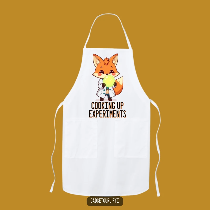 Funny Fox Scientist Apron: Cheerful Lab Coat Fox Holds Orb, Great Funny Gift!