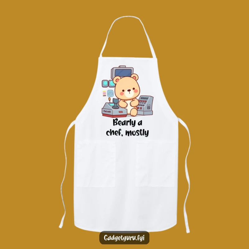 Funny Bear Tech Apron: Focused Bear Operates Panel, Great Funny Gift!