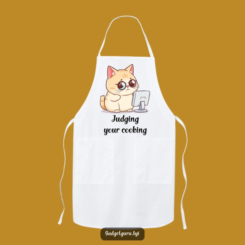 Funny Cat Chef Apron - Critical Monocle Cat - Hilarious Food Critic Gift