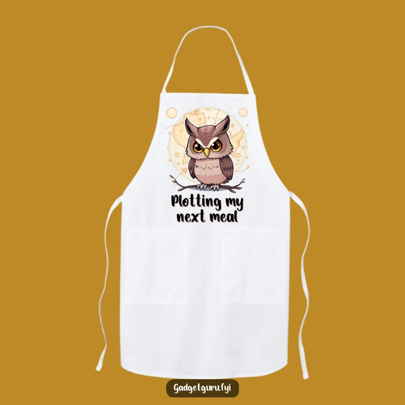 Funny Owl Apron: Cook with Curiosity & a Glowing Map Kitchen Gift