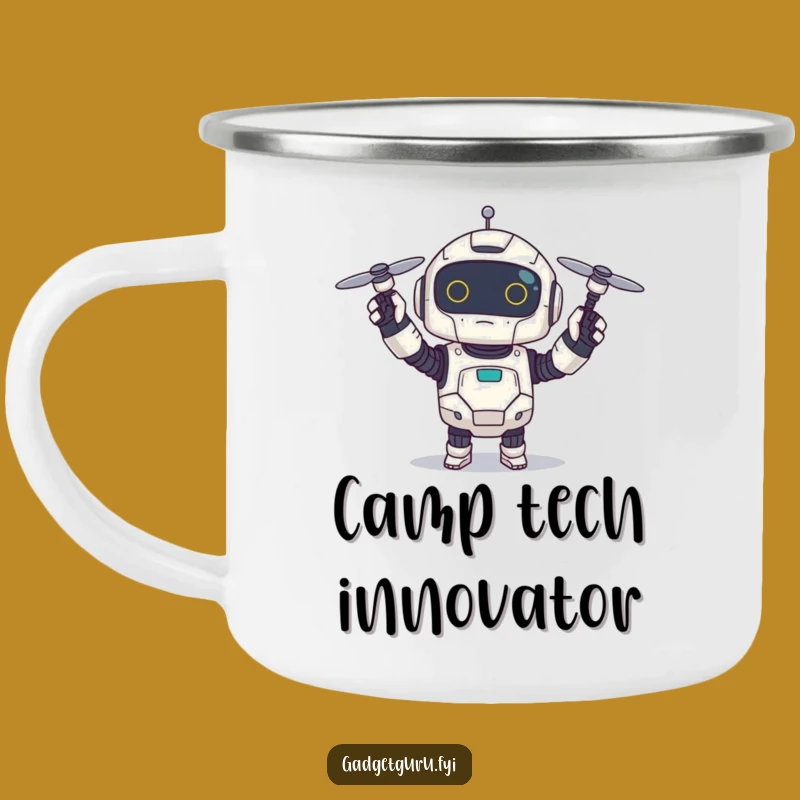 Funny Robot Drone Camping Mug: Tech Adventure - Hilarious Outdoor Gift!