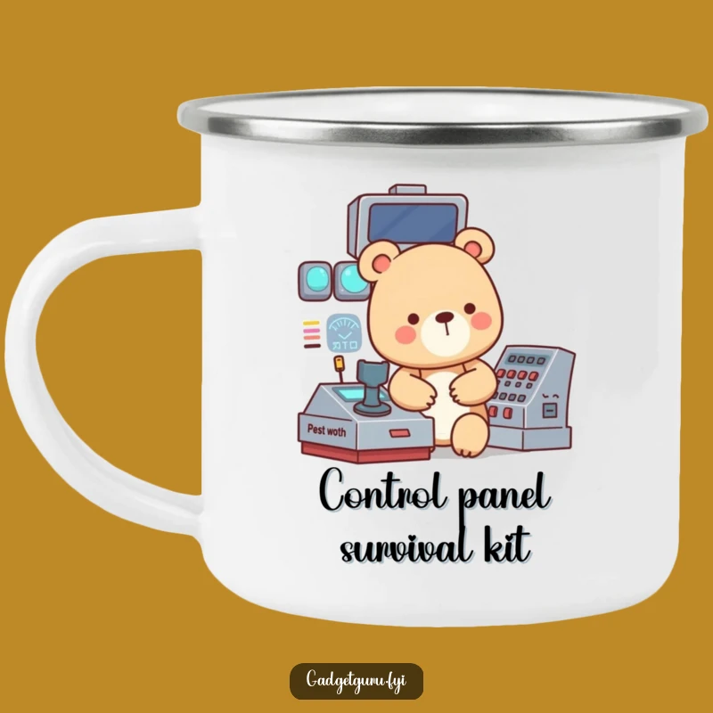 Funny Bear Tech Camping Mug: Durable Focused Bear On Panel, Outdoor Funny Gift!