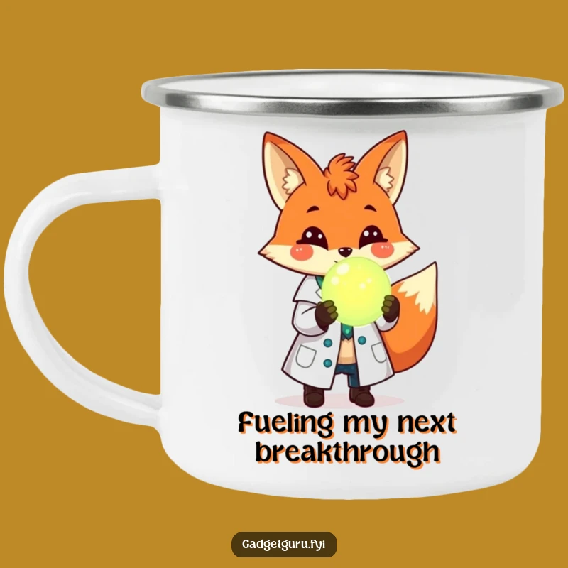 Funny Fox Scientist Camping Mug: Sturdy Lab Coat Fox With Orb, Outdoor Funny Gift!