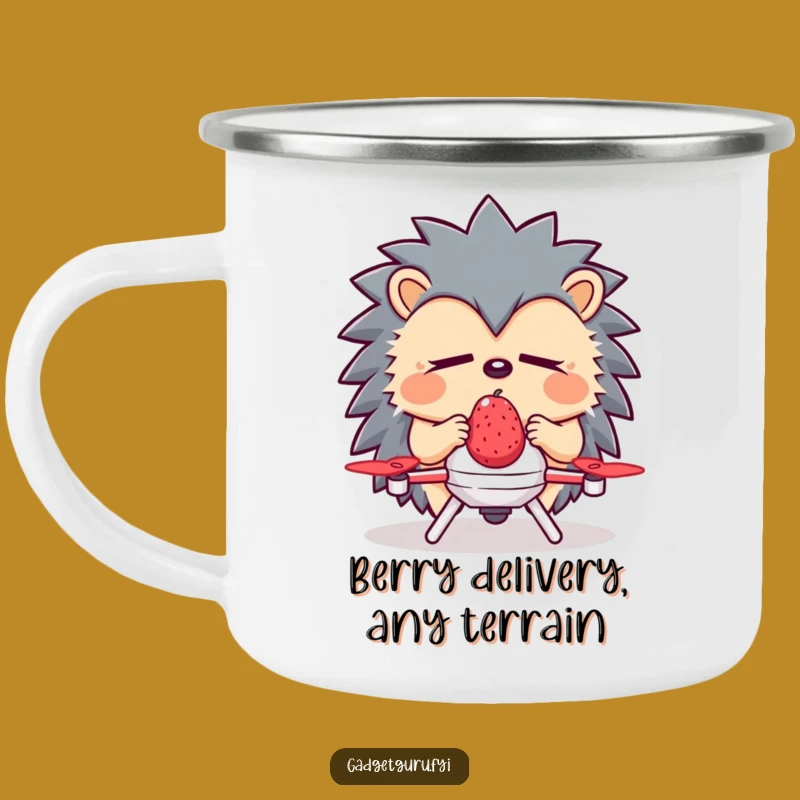 Funny Hedgehog Camping Mug: Sleepy Drone Delivery for Outdoor Calm