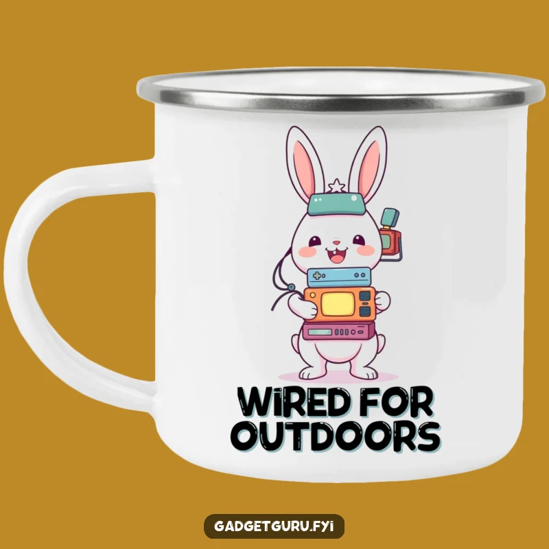 Funny Rabbit Campfire Gadget Mug: Adventure Tech with Humor Gift