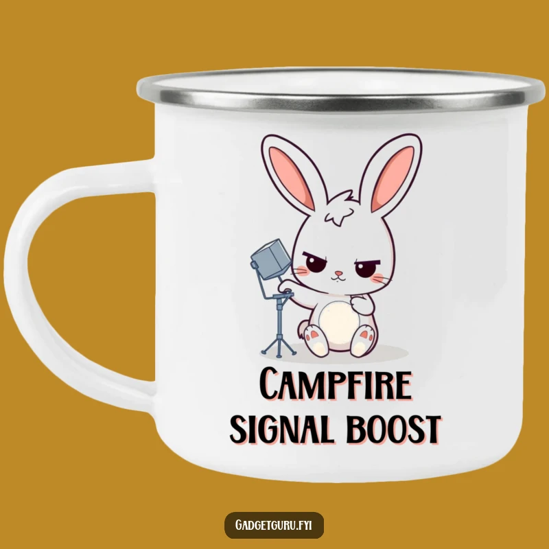 Funny Rabbit Satellite Dish Camping Mug, Determined Outdoor Gear, Humorous Gift