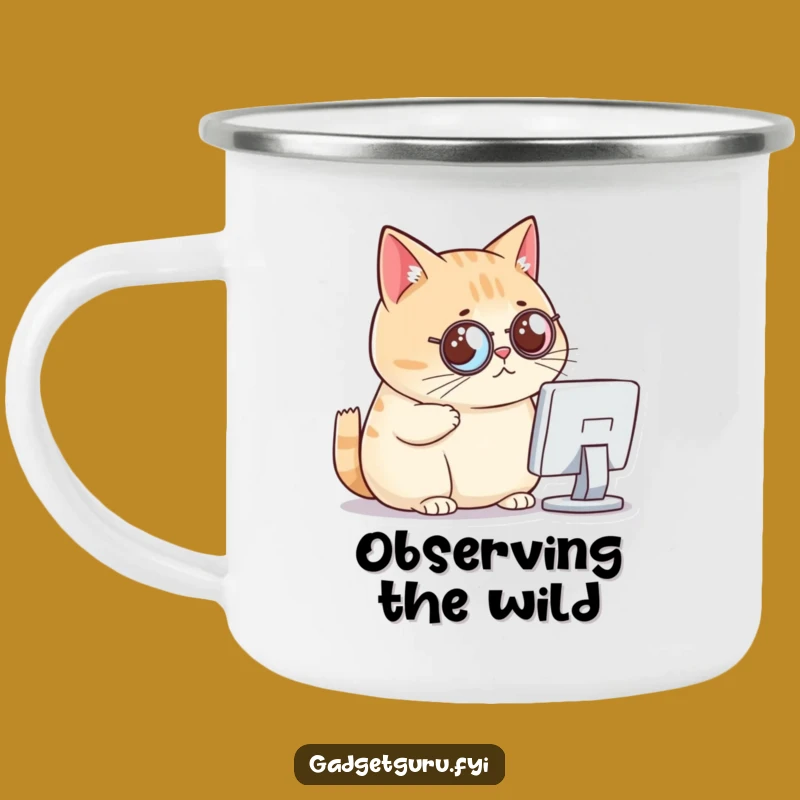Funny Cat Camp Mug - Critical Monocle Cat - Outdoor Tech Reviewer Gift
