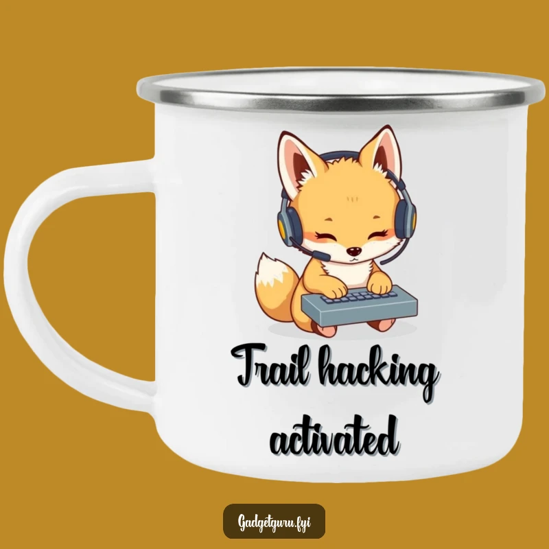Funny Fox Cub Coder Camping Mug: Tech Headset Outdoor Drinkware