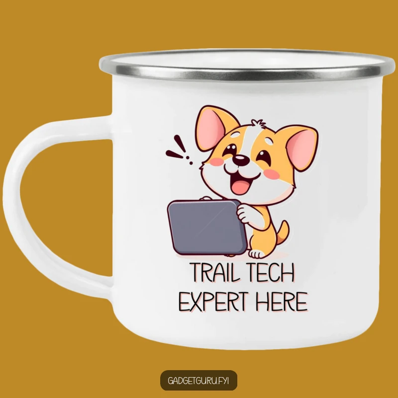 Funny Dog Camping Mug: Cheerful Pup Tech Demo for Outdoor Adventures