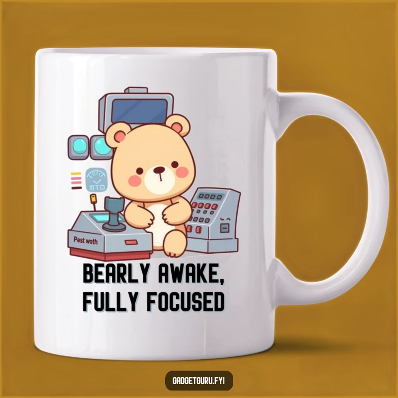 Funny Bear Tech Mug: Focused Bear Operates Control Panel, Perfect Funny Gift!