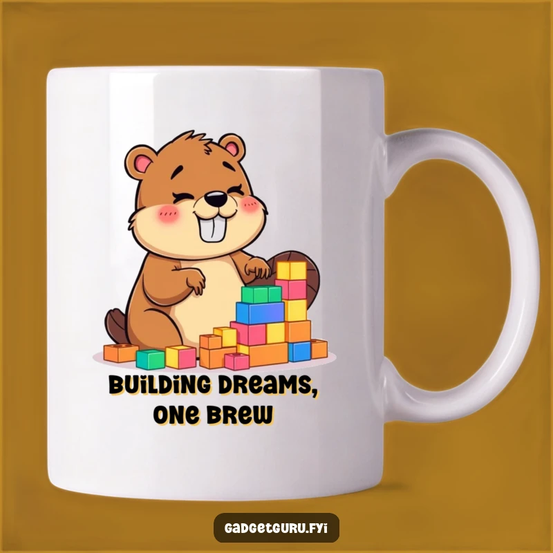 Funny Beaver Building Blocks Mug: A Giggling Character's Enthusiastic Crafting Fun Gift