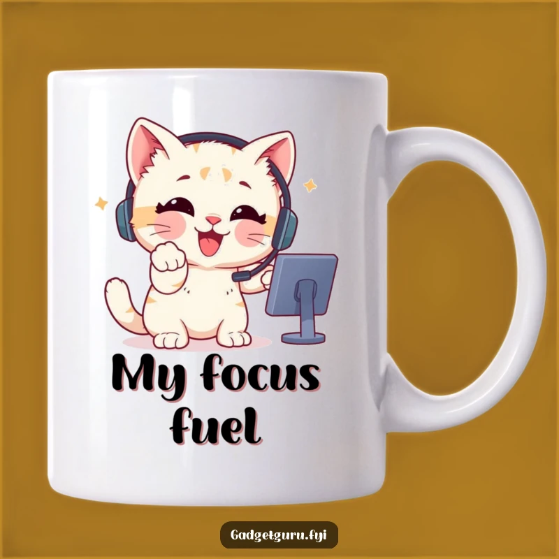 Funny Gamer Kitten Headset Mug - Enthusiastic Pointing Kitten Funny Gift for Gamers