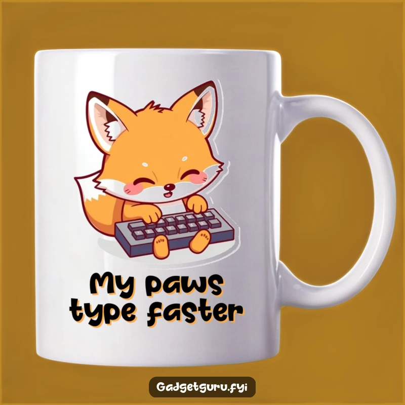 Funny Kawaii Fox Typing Mug: Adorable Desktop Humor for Tech Lovers
