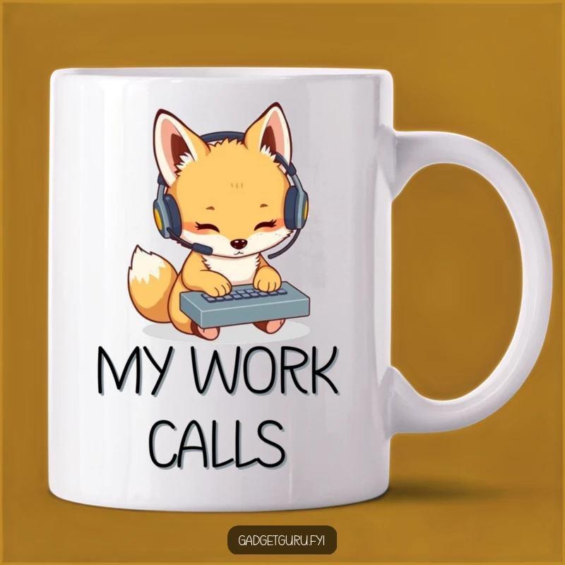 Funny Fox Cub Coder Mug: Headset Keyboard Tapper - Gift