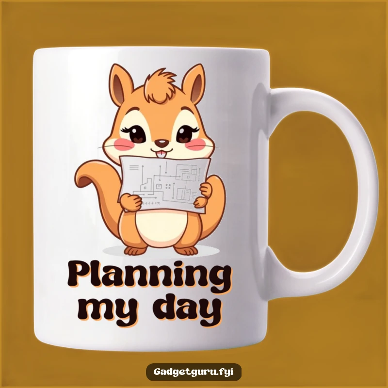 Funny Determined Squirrel Mug: Blueprint Builder Character, Perfect Gift!