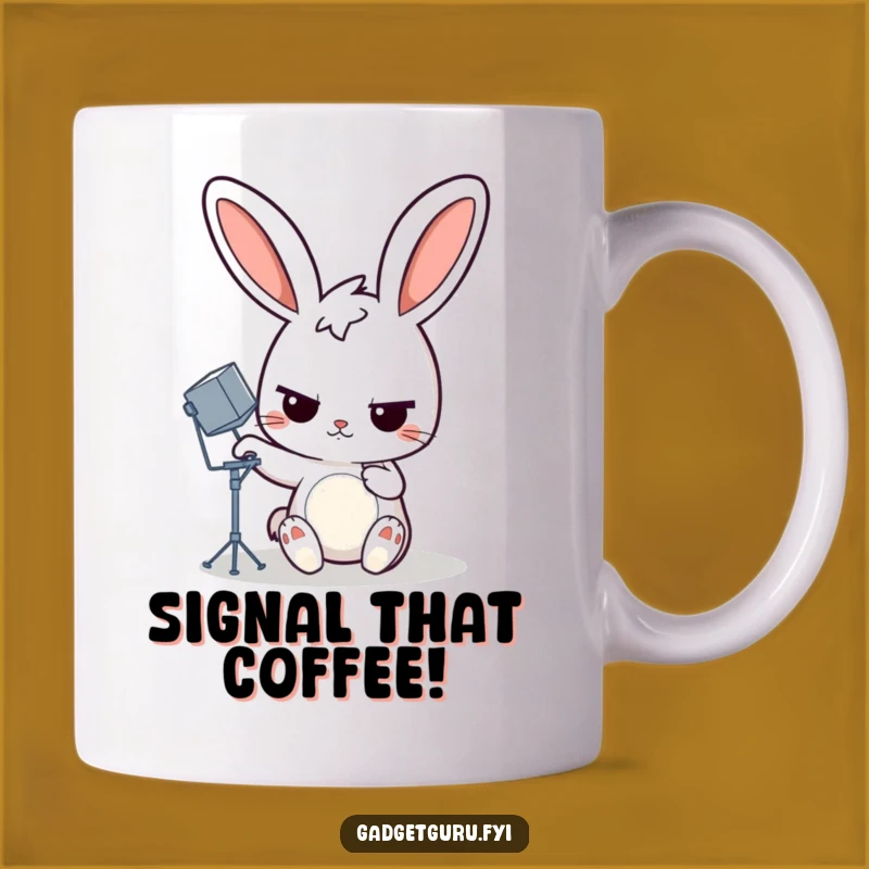 Funny Rabbit Satellite Dish Mug, Determined Techie, Quirky Gift Idea