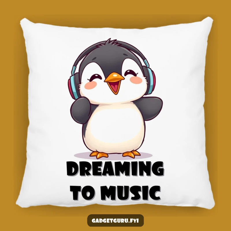 Funny Penguin Pillow - Cute Music Fan - Cozy Headphones Chick Accent