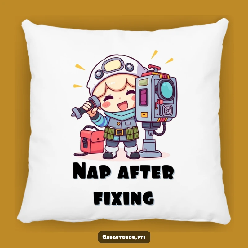 Funny Gadget Tinkerer Pillow: Comfy Cushion with a Hilarious Toolkit Character, Great Accent