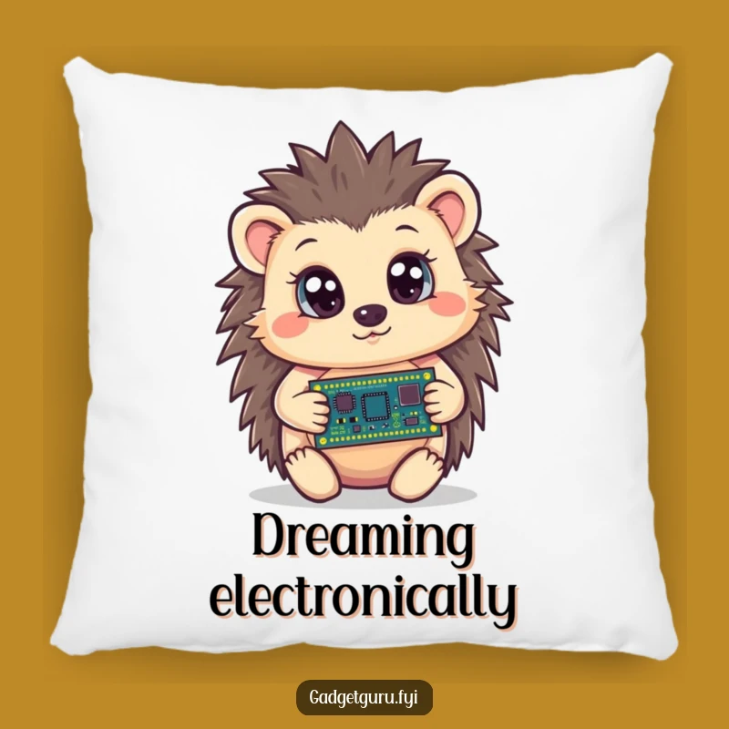 Funny Hedgehog Circuit Board Pillow, Curious Comfort, Tech Accent Pillow