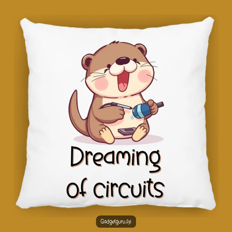 Funny Otter Gadget Builder Pillow - Cozy Excited Tinkerer Otter Cushion Funny Gift