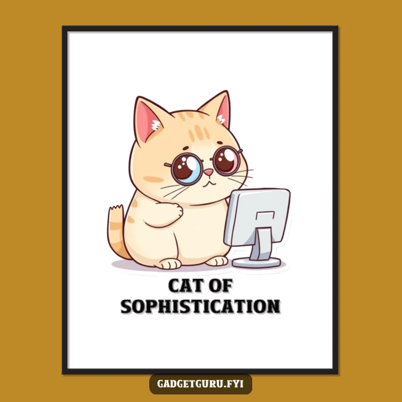 Funny Cat Digital Art - Critical Monocle Cat - Instant Download Sophisticated Gift