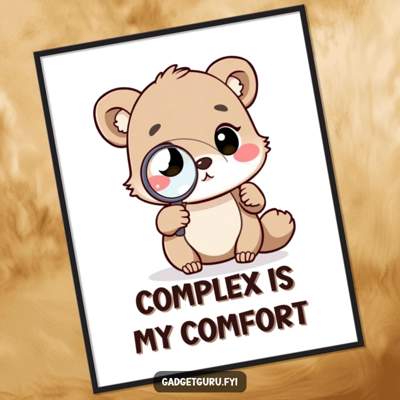 Funny digital art print of an animal using a magnifying glass to analyze a complex diagram, perfect for adding a humorous touch to any room.