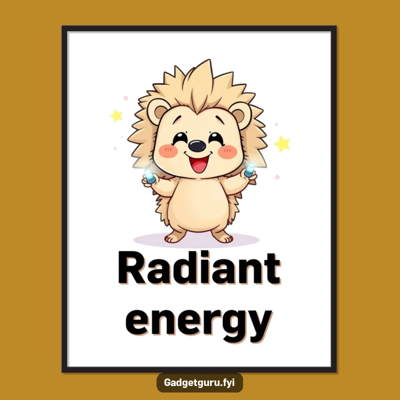 Funny Hedgehog Juggling Digital Art Print: Happy Character's Light Show