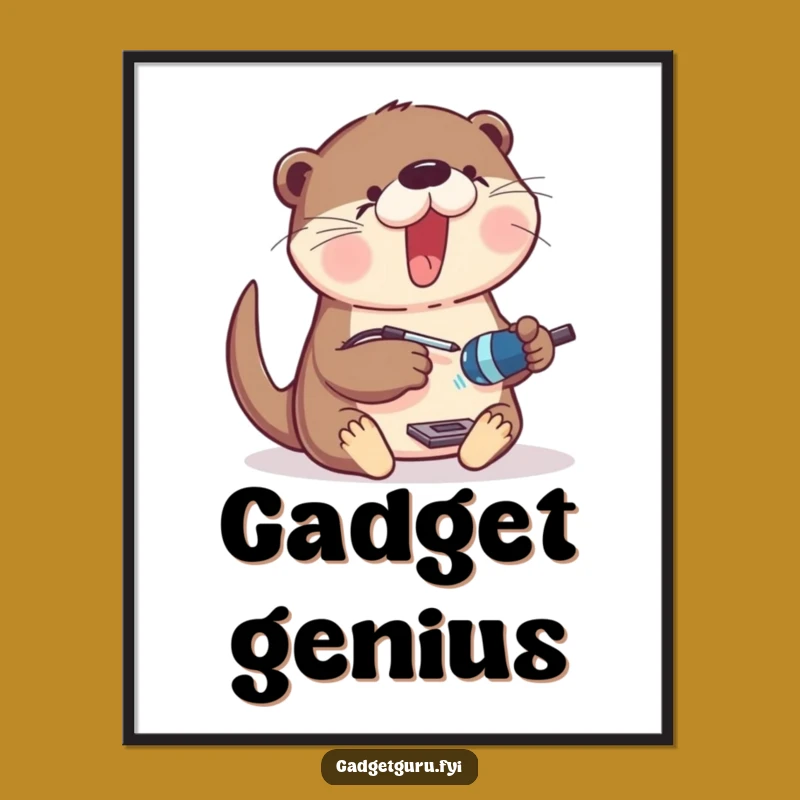 Funny Otter Gadget Maker Digital Art - Printable Excited Tinkerer Otter Decor Funny Gift