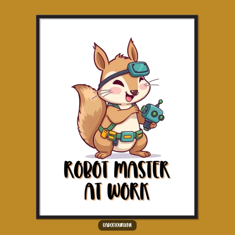 Funny Squirrel Mechanic Digital Art: Robot Tinkerer Print