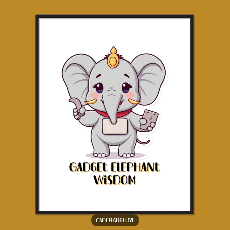 Funny Elephant Tech Digital Print: Instant Wisdom for Your Walls