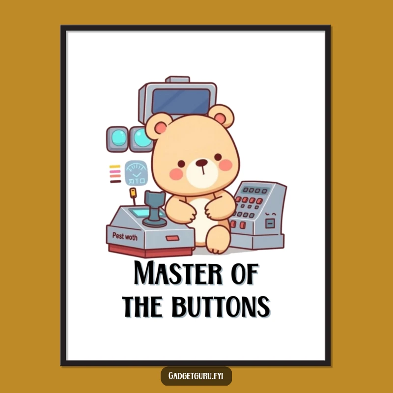 Funny Bear Tech Art Print: Focused Bear Operates Panel, Digital Funny Gift!