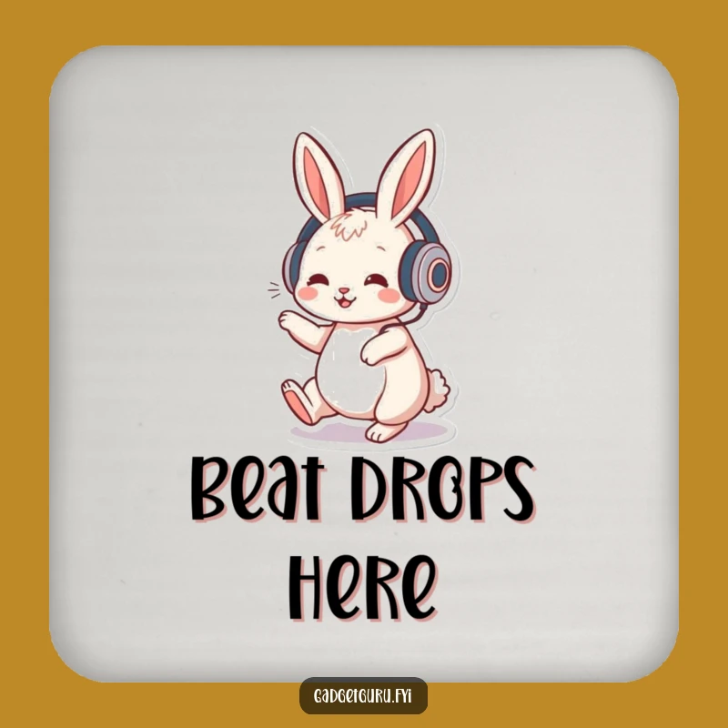 Funny Rabbit DJ Drink Coaster: Playful Character's Musical Beat