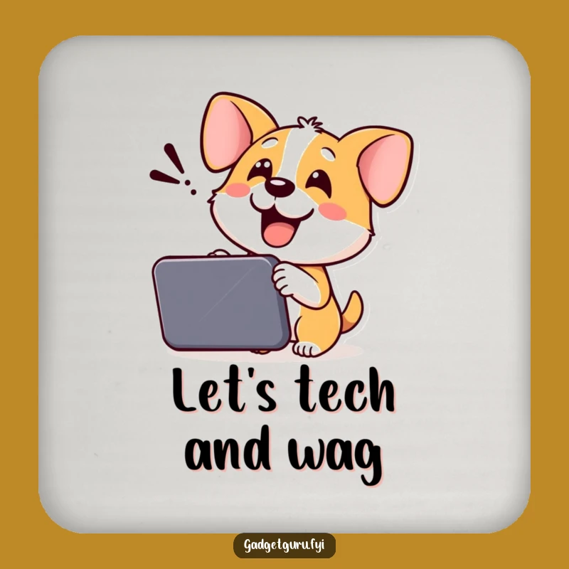 Funny Dog Coaster: Protect Surfaces with a Cheerful Tech Pup Design