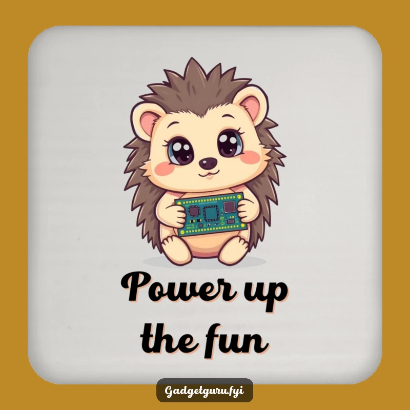 Funny Hedgehog Circuit Board Coaster, Curious Drink Protector, Humorous Tech Gift
