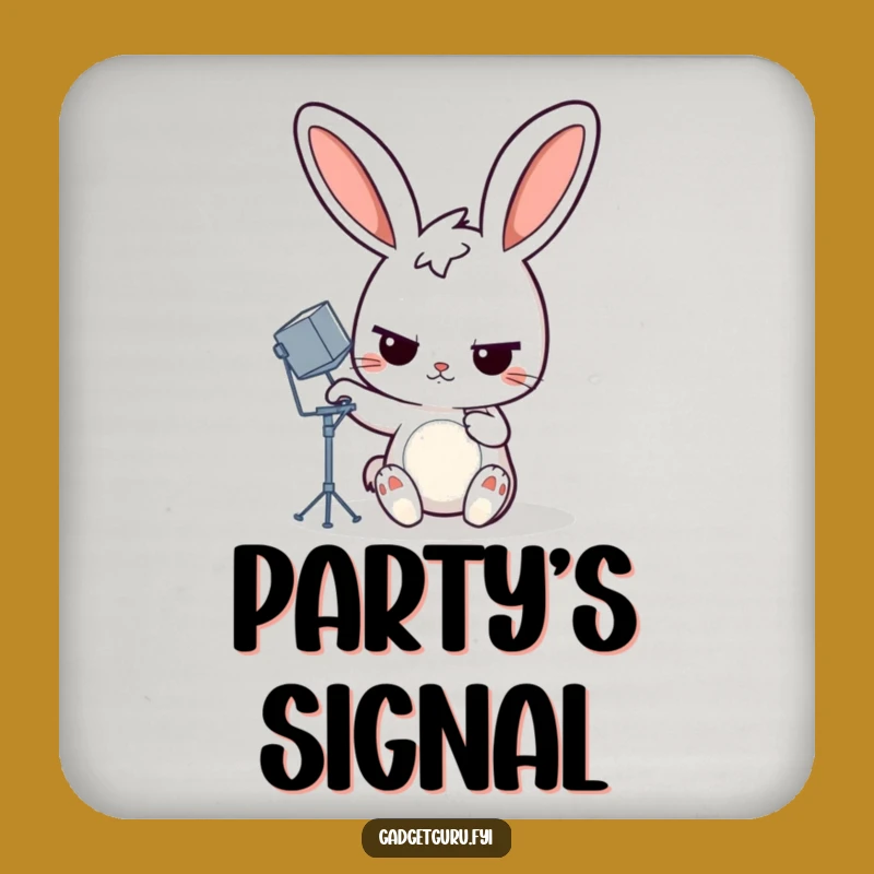 Funny Rabbit Satellite Dish Coaster, Determined Drink Protector, Humorous Tech Gift