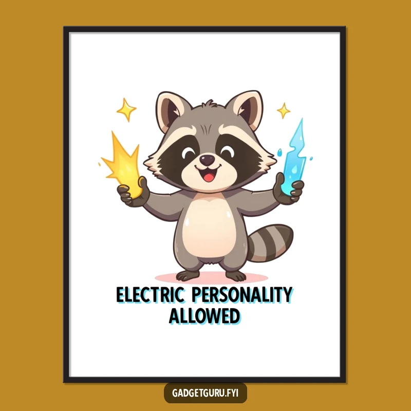 Funny Raccoon Poster: Happy Juggler Power Art for Energetic Spaces