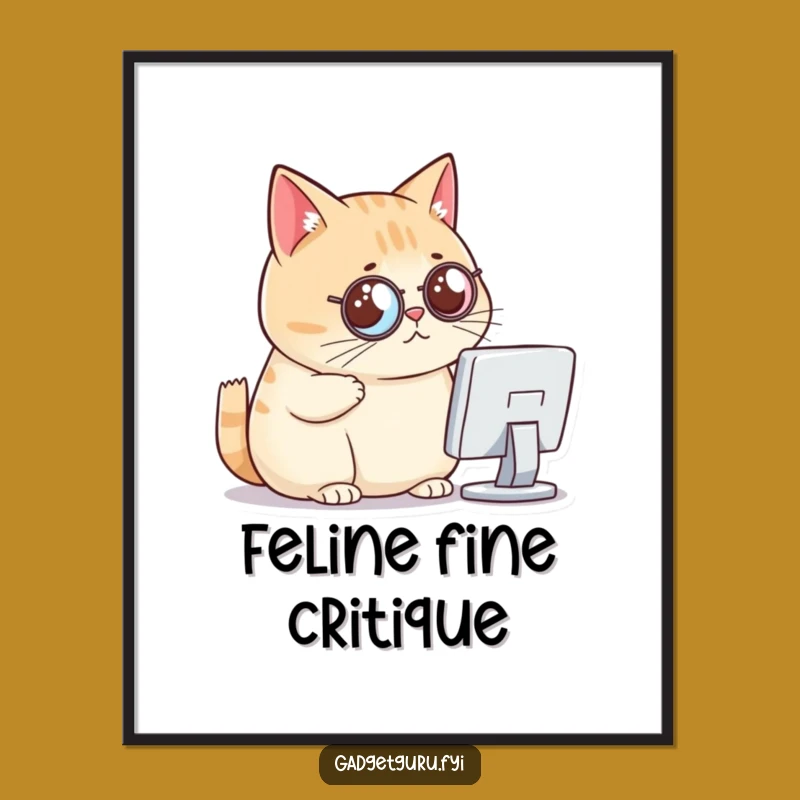Funny Cat Art - Monocle Critic - Computer Screen Wall Decor - Fun Gift
