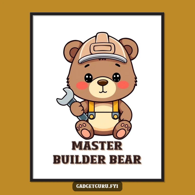 Funny Bear Cub Art - Cute Builder Cub - Hard Hat Wrench Wall Decor - Fun Gift