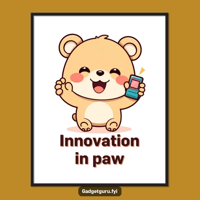 Funny Bear Gadget Poster: Enthusiastic Tech Decor for Your Space