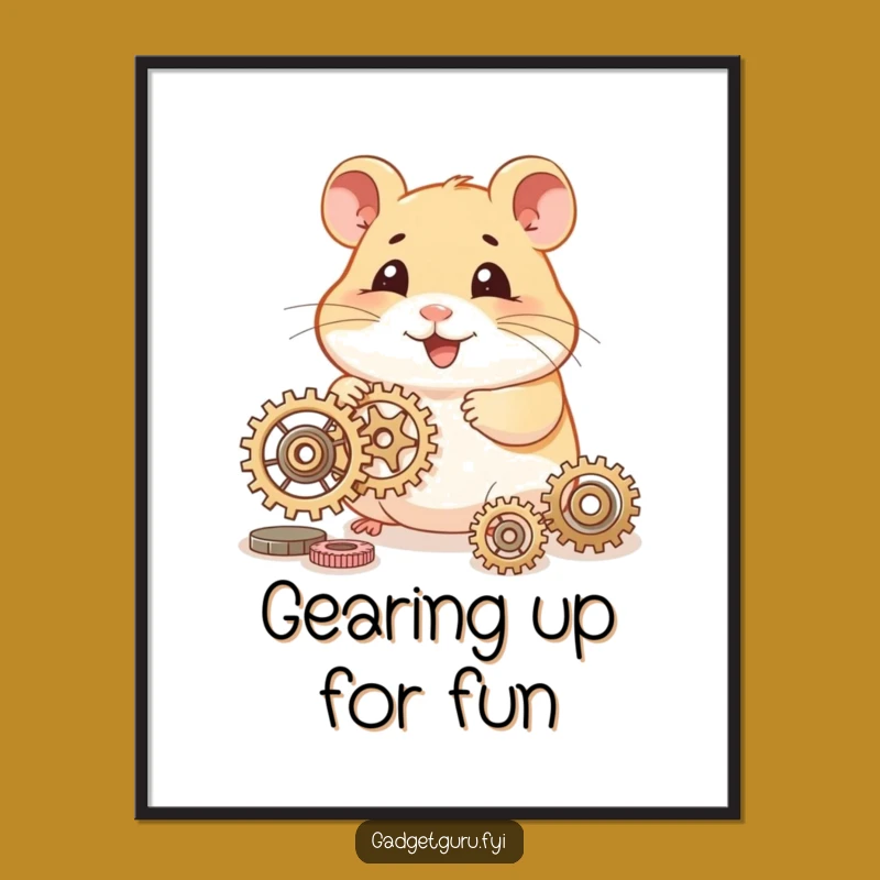 Funny Hamster Inventor Poster, Tiny Gears Art and Whimsical Funny Gift