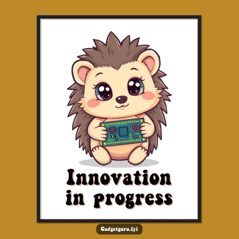 Funny Hedgehog Circuit Board Poster, Curious Wall Art, Geeky Tech Decor