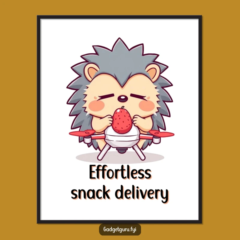 Funny Hedgehog Poster: Sleepy Drone Delivery Art for Calm Spaces