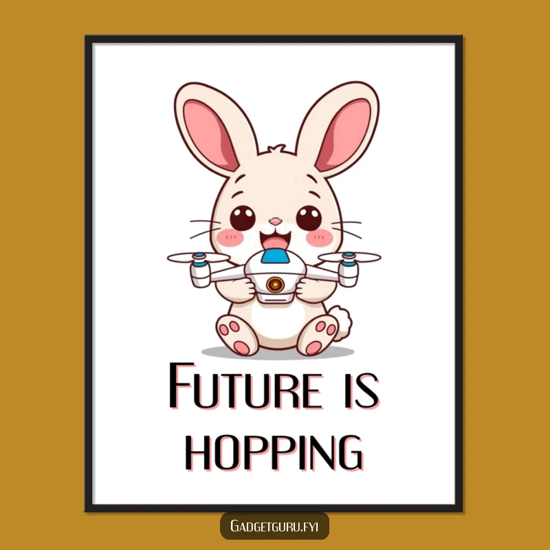 Funny Rabbit Drone Pilot Poster - Energetic Ears, Wall Art, Hilarious Gift!