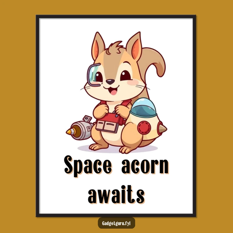 Funny Squirrel Spaceship Poster: Inventive Art for Your Workshop Wall