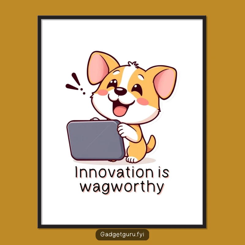 Funny Dog Poster: Cheerful Pup Tech Demo Art for Joyful Spaces