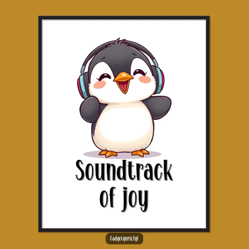 Funny Penguin Art - Cute Music Chick - Headphones Rave Review Wall Decor - Fun Gift