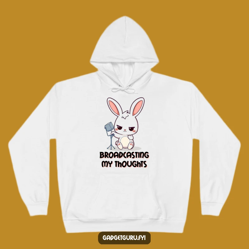 Funny Rabbit Satellite Dish Hoodie, Determined Comfort, Cozy Tech Gift