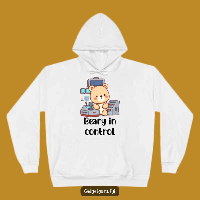 Funny Bear Tech Hoodie: Cozy Focused Bear Operates Panel, Awesome Funny Gift!