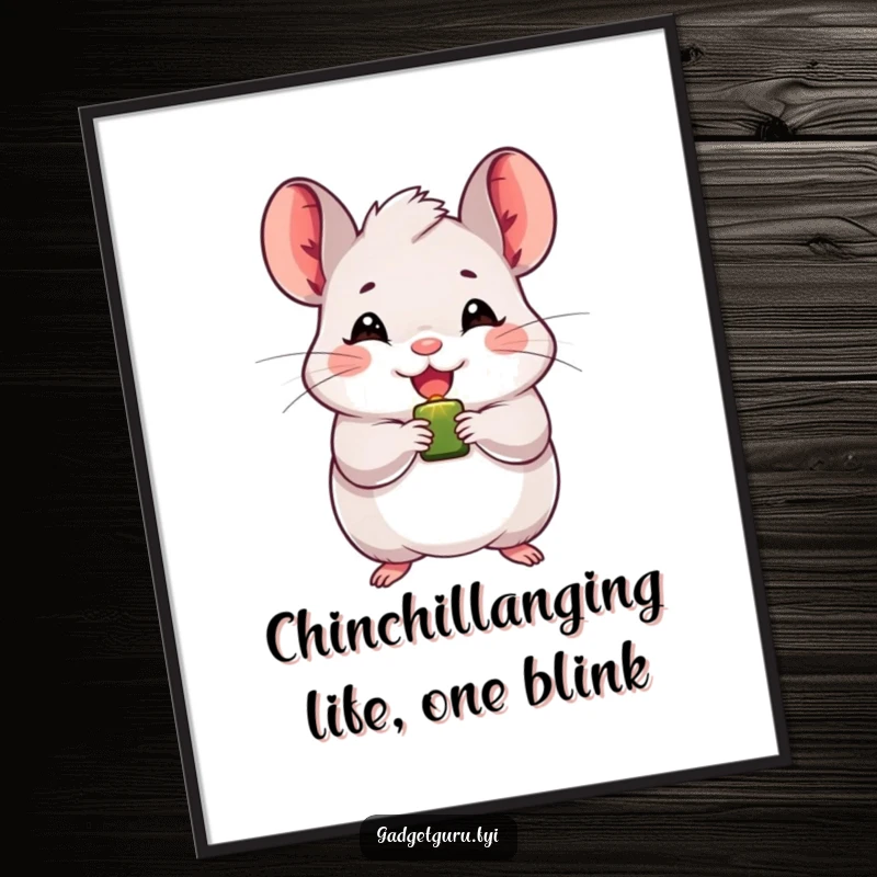 Funny Free Printable Wall Art: Cheerful chinchilla holding a tiny blinking light, emitting radiant positivity.